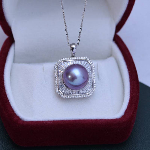 11-12mm Freshwater Pearl & Square CZ Pendant Necklace - House Of Pearls